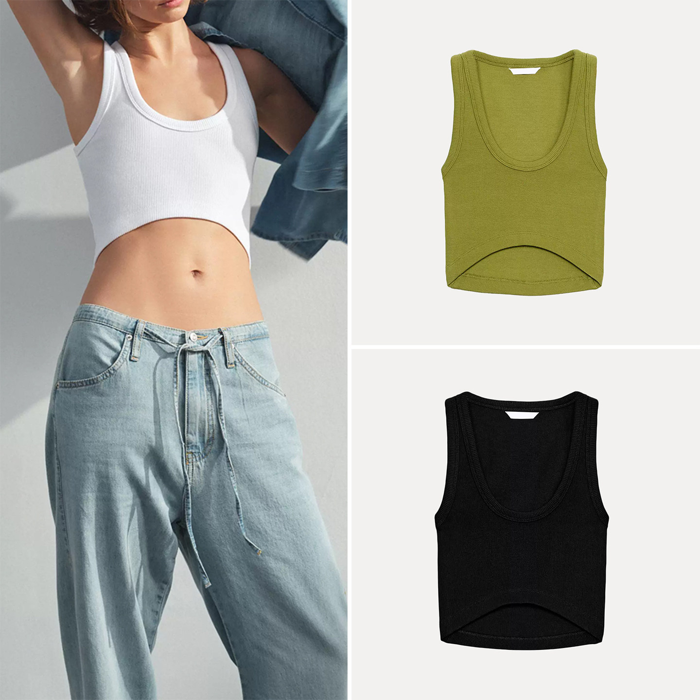 Summer Clothing Options - 세련된 민소매 라운드넥 골지 숏탑 여성