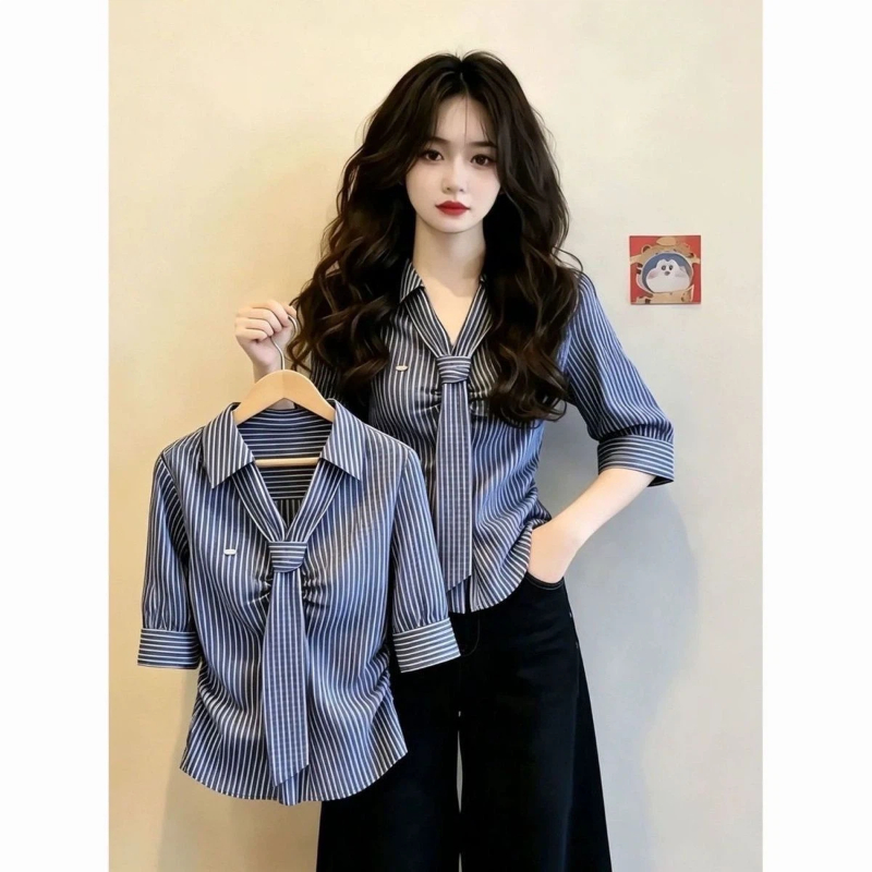 Summer Clothing Trends For Women - 폴로넥 레이싱 반팔 슬림 스트라이프 우아한