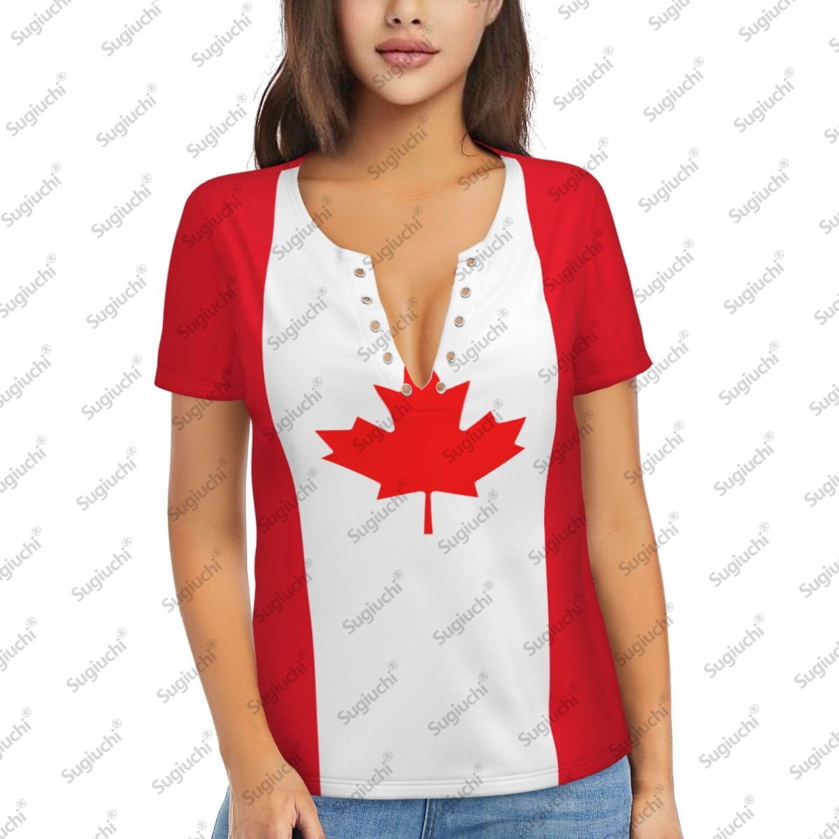 Summer Clothing Women Canada - 2025 캐나다 국기 섹시한 딥 브이
