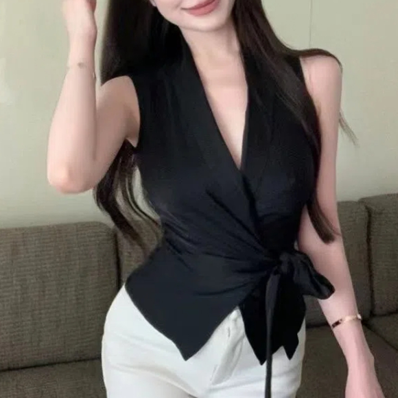 Summer Clothing Trends For Women - 템퍼러먼트 브이넥 밴디지 민소매 셔츠, 불규칙