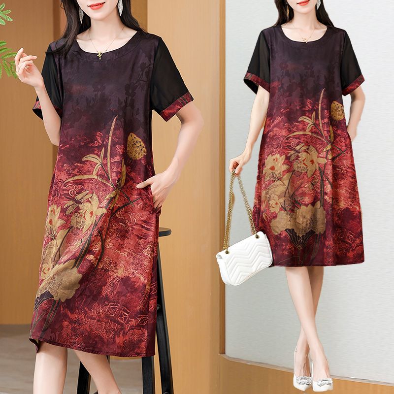 Summer Clothing For Women Over 60 - 우아한 미디 기장 프린트 원피스 맘