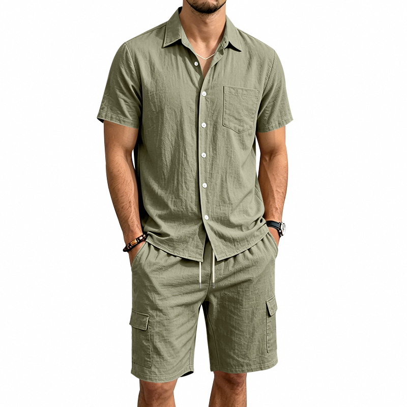 Summer Clothing Men Linen - 남성 여름 아메리칸 린넨 투피스 세트