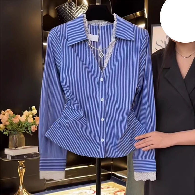 우아한 레이스 패치 워크 Pleated 슬림 블라우스  - Summer Clothing Trends For Women 리뷰 및 가격