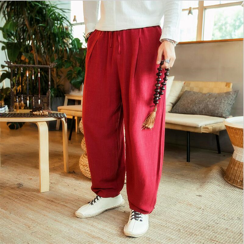 남성용 와이드 레그 팬츠, 코튼 린넨, 느슨한 하렘 바 - Summer Clothing Men Linen 리뷰 및 가격