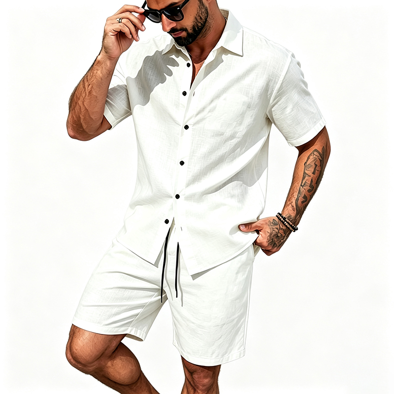 남성 린넨 투피스 세트 반팔 라펠 버튼 셔츠 밴딩 반바 - Summer Clothing Men Linen 리뷰 및 가격