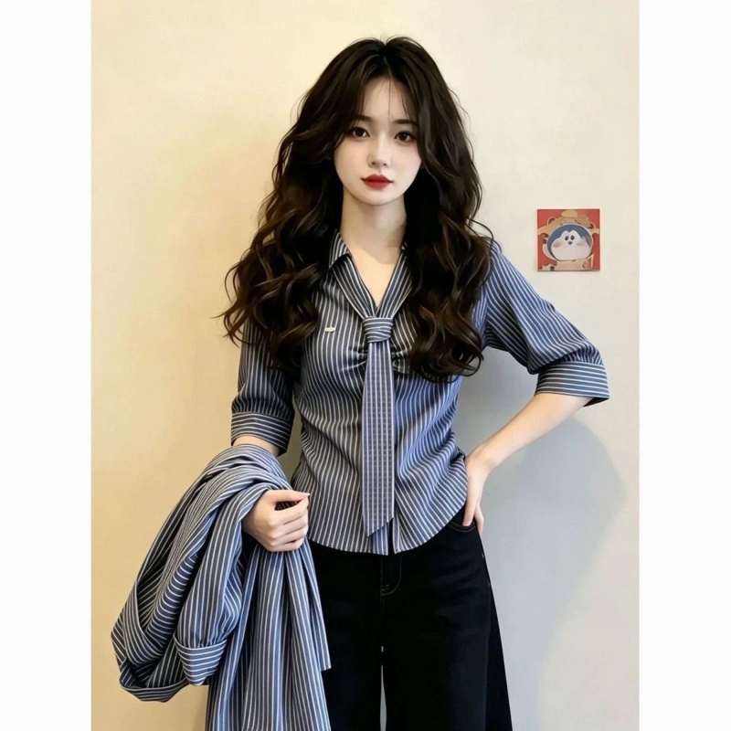 폴로넥 레이싱 반팔 슬림 스트라이프 우아한 블라우스 여 - Summer Clothing Trends For Women 리뷰 및 가격