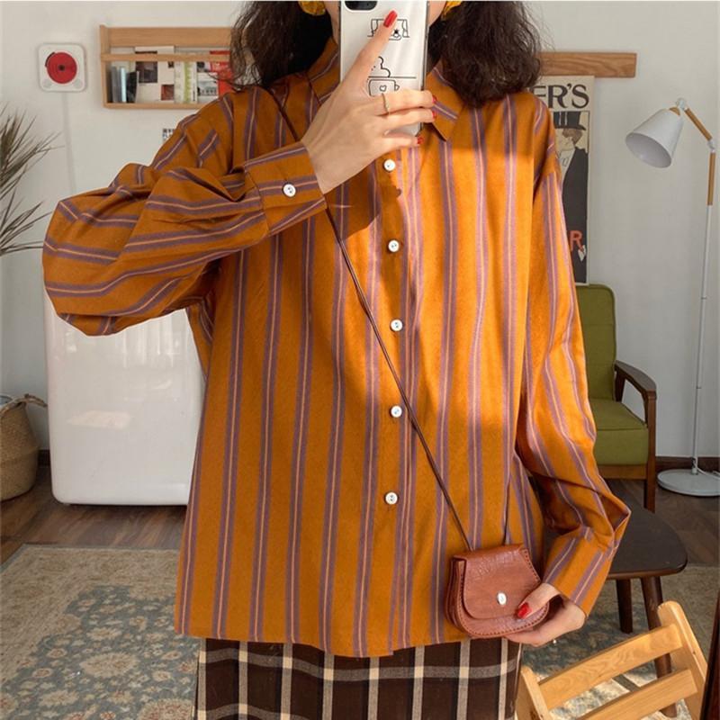 용수철 스트라이프 루즈 캐주얼 블라우스, 폴로 넥 긴팔 - Summer Clothing Trends For Women 리뷰 및 가격