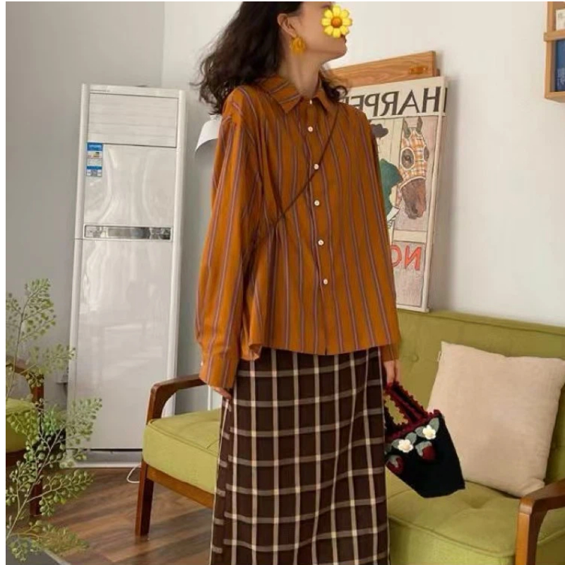 용수철 스트라이프 루즈 캐주얼 블라우스, 폴로 넥 긴팔 - Summer Clothing Trends For Women 리뷰 및 가격