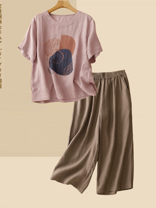 레트로 린넨 반팔 티셔츠 탑과 스트레이트 레그 팬츠 세 - Summer Clothing For Women Over 60 리뷰 및 가격