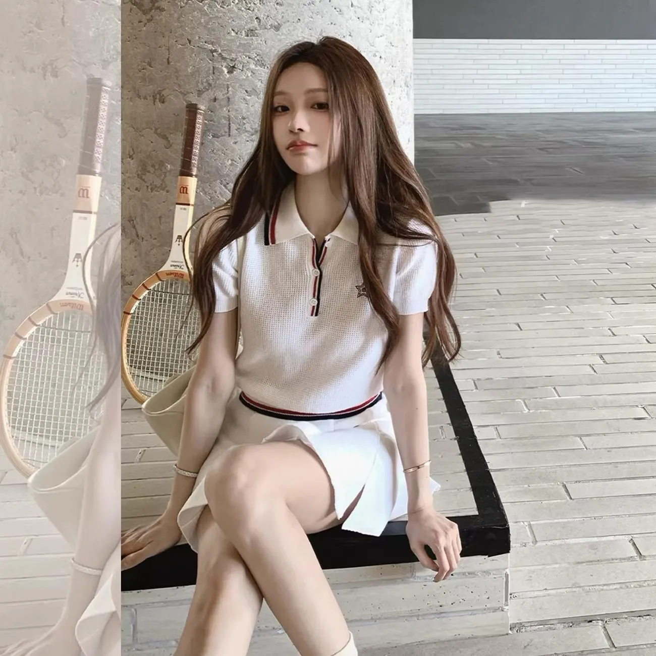 여름 여성 테니스 시리즈 와플 니트웨어 골프 폴로 스커 - Summer Golf Clothing 리뷰 및 가격