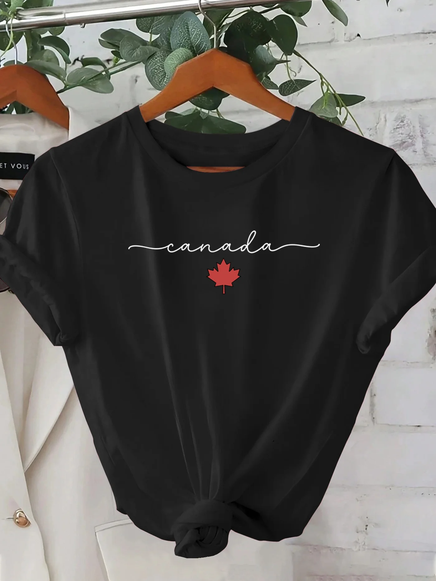 캐나다 메이플 리프 프린트 여성 티셔츠 탑 반팔 라운드 - Summer Clothing Women Canada 리뷰 및 가격