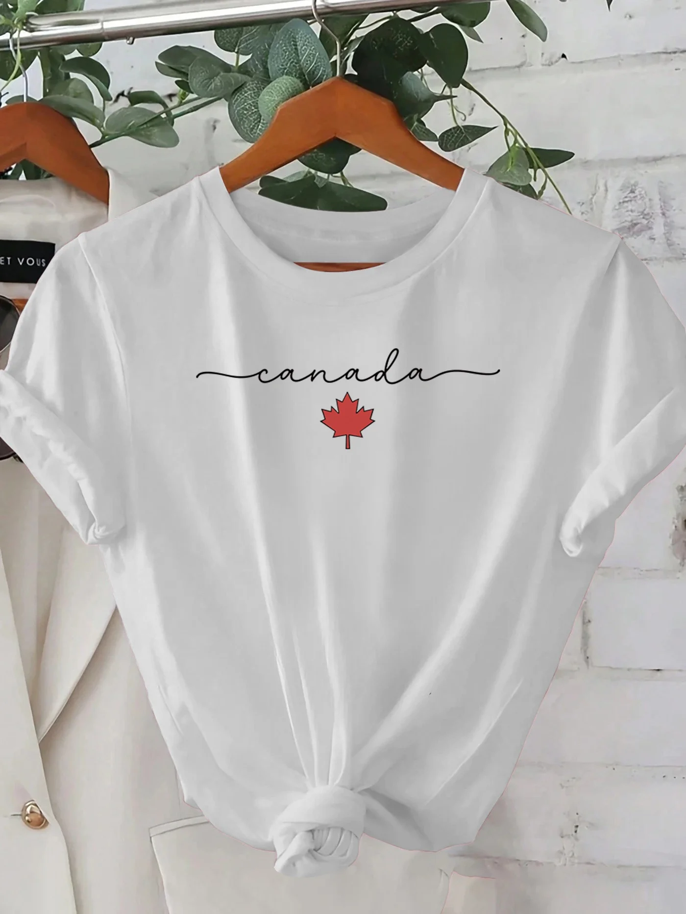 캐나다 메이플 리프 프린트 여성 티셔츠 탑 반팔 라운드 - Summer Clothing Women Canada 리뷰 및 가격