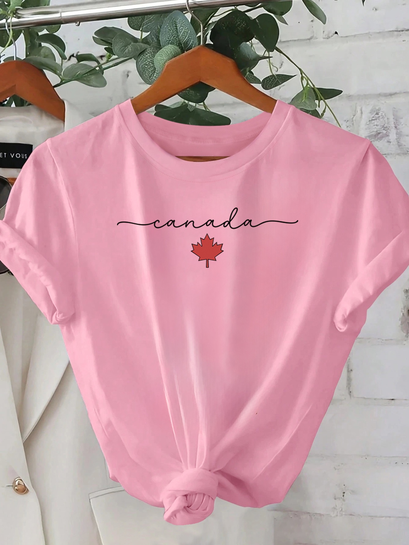 캐나다 메이플 리프 프린트 여성 티셔츠 탑 반팔 라운드 - Summer Clothing Women Canada 리뷰 및 가격