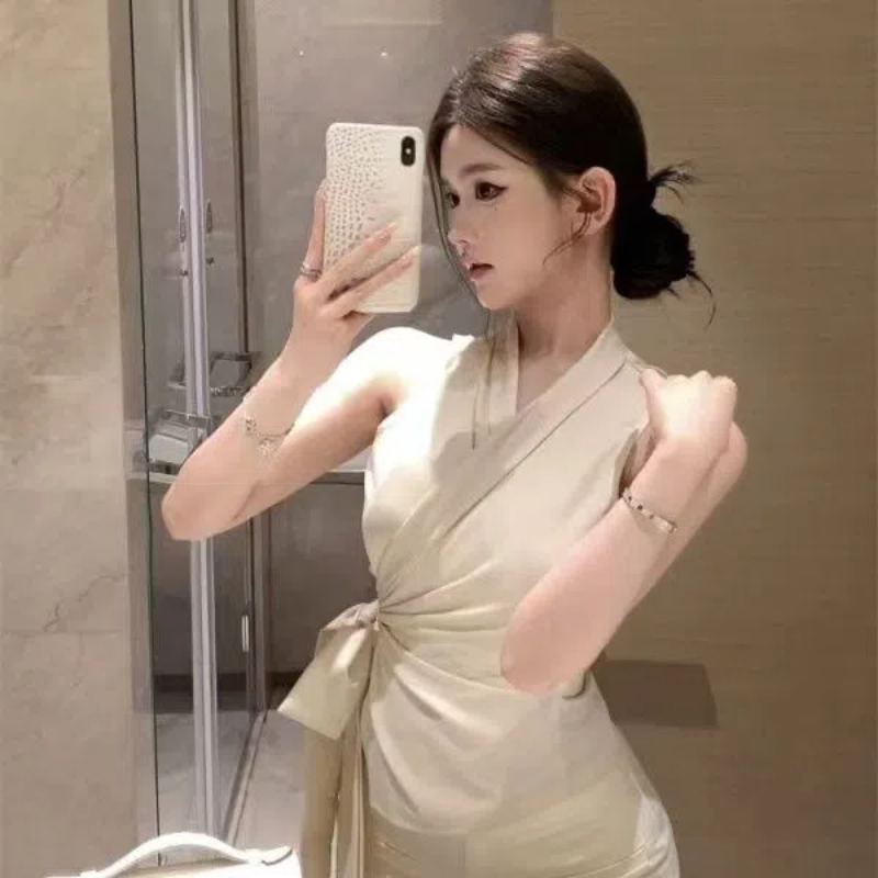 템퍼러먼트 브이넥 밴디지 민소매 셔츠, 불규칙 올 매치 - Summer Clothing Trends For Women 리뷰 및 가격
