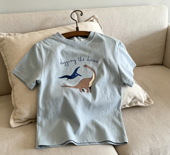 어린이 유행 음료 고양이와 공룡 프린트 티셔츠 어린이  - Summer Clothing Options 리뷰 및 가격