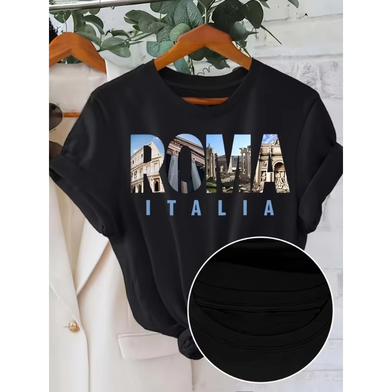 레터 프린트 티셔츠 캐주얼 패션 트렌드 라운드 넥 반팔 - Summer Clothing Trends For Women 리뷰 및 가격