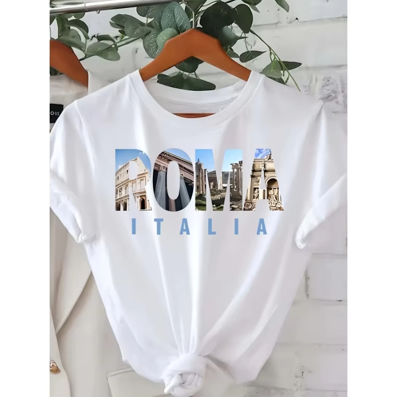 레터 프린트 티셔츠 캐주얼 패션 트렌드 라운드 넥 반팔 - Summer Clothing Trends For Women 리뷰 및 가격