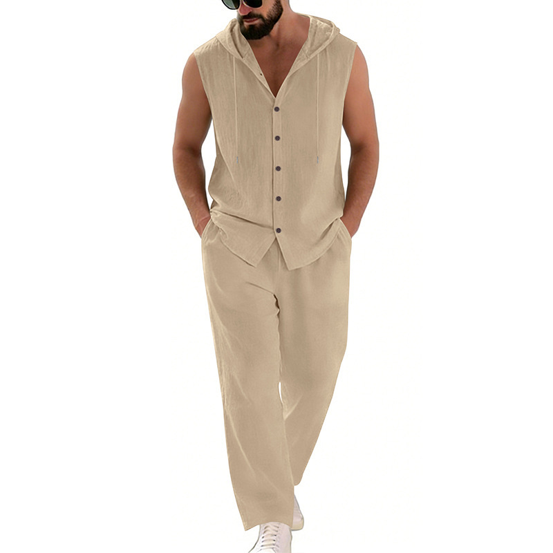 남성 캐주얼 린넨 수트 후드 스웨터 및 바지 세트 단색 - Summer Clothing 리뷰 및 가격