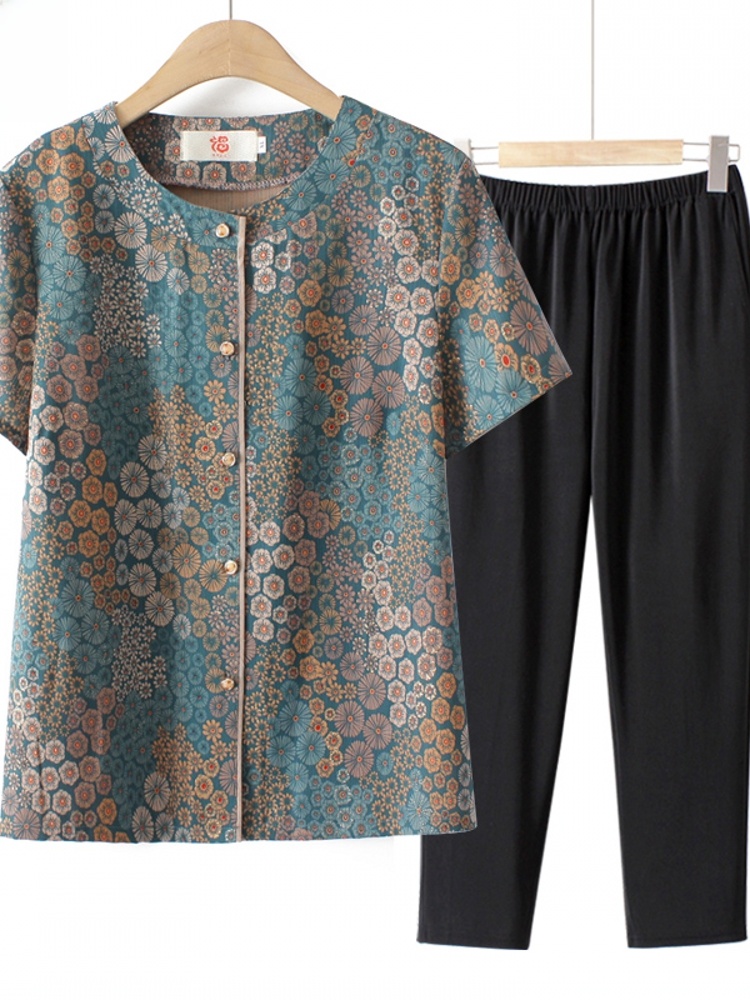 할머니 스타일 노인 여성용 반팔 투피스 세트 여름옷 편 - Summer Clothing For Women Over 60 리뷰 및 가격