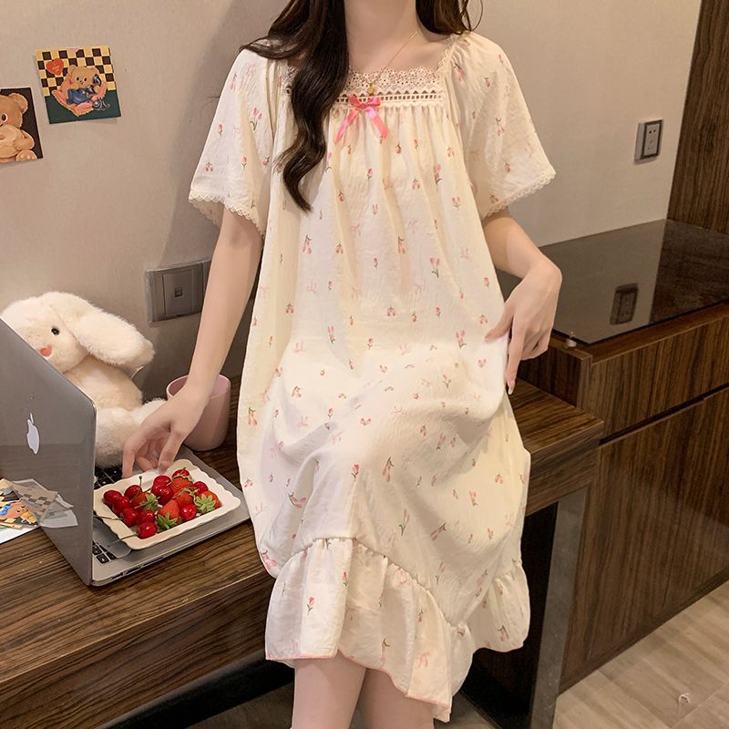 플러스 사이즈 공주 스타일 나이트 가운 여름 짧은 소매 - Summer Clothing Ladies 리뷰 및 가격