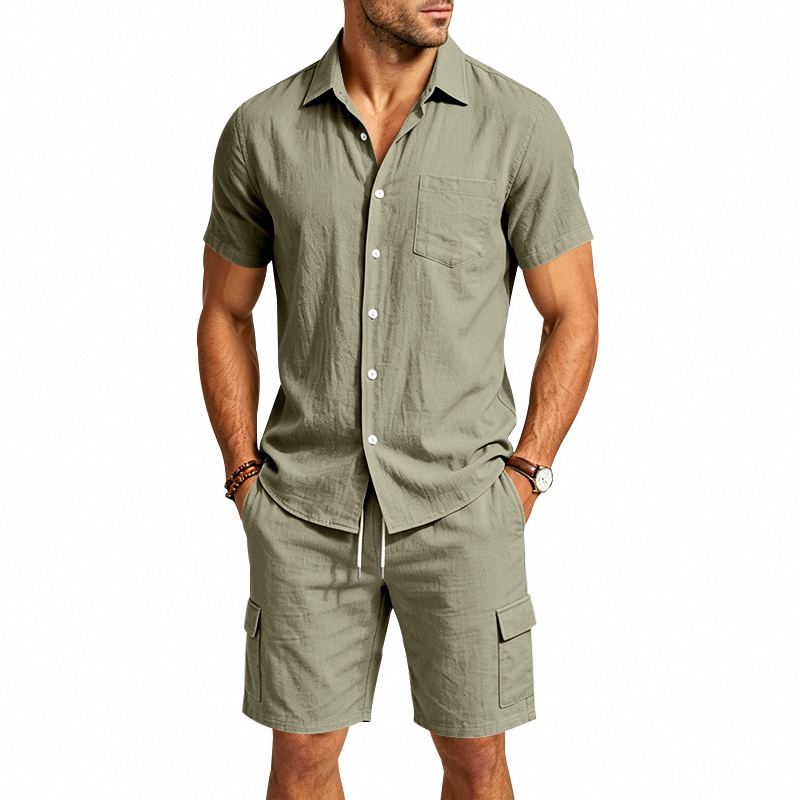 남성 여름 아메리칸 린넨 투피스 세트 반팔 셔츠 드로스 - Summer Clothing Men Linen 리뷰 및 가격