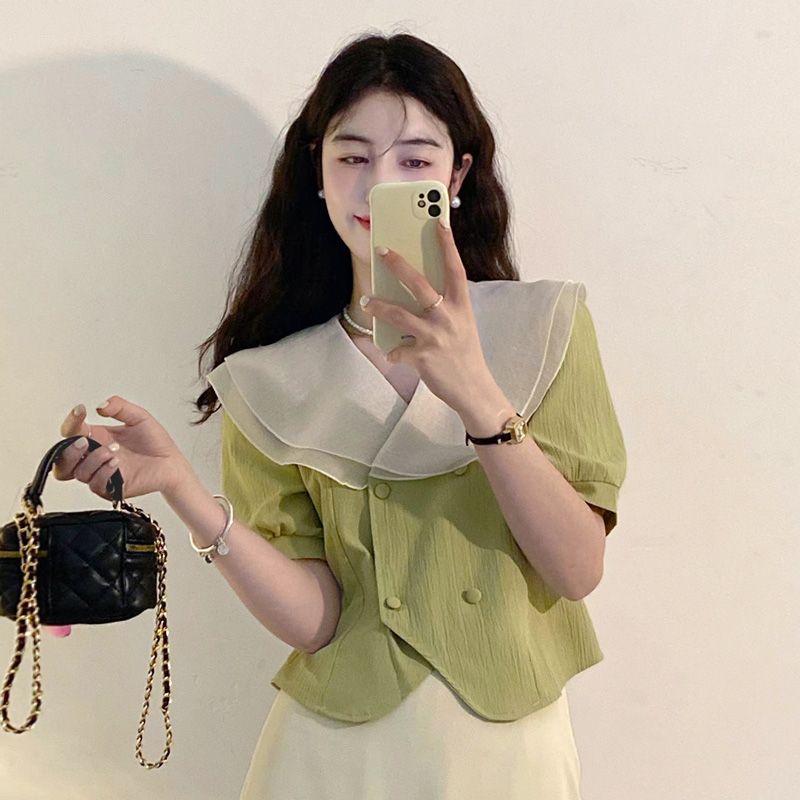 대비 패치워크 버튼 러플 스위트 셔츠 탑 새로운 여성  - Summer Clothing Trends For Women 리뷰 및 가격