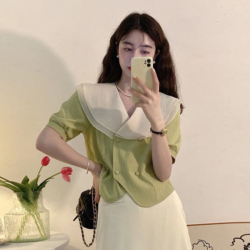 대비 패치워크 버튼 러플 스위트 셔츠 탑 새로운 여성  - Summer Clothing Trends For Women 리뷰 및 가격
